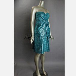 $2495 New REDUX Charles Chang Lima Teal Blue Green Sequin Strapless Dress 4